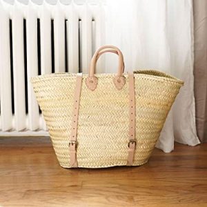 Moroccan Straw Bag Leather Handles Flamingo Design – Cosy Marrakech