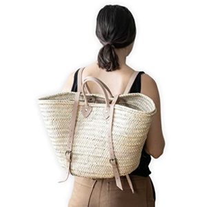 Moroccan Straw Bag Leather Handles Flamingo Design – Cosy Marrakech